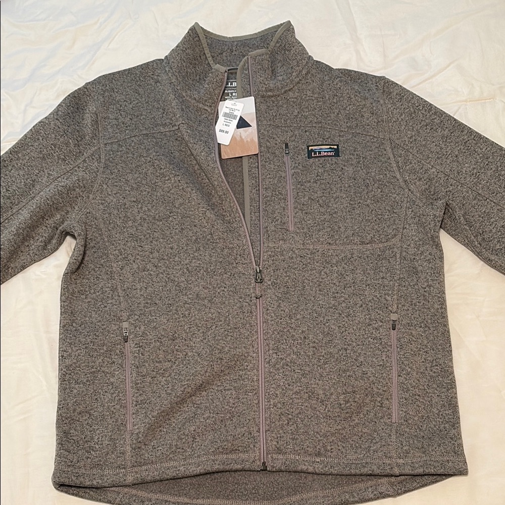 NWT LL Bean men’s large “Eucalyptus” Gray Full-Zip fleece sweater
